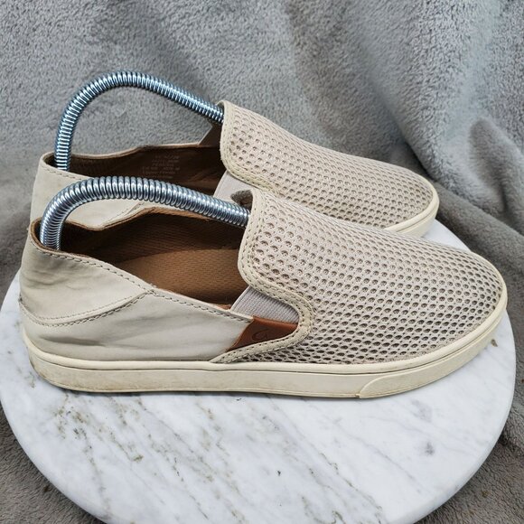 OluKai Shoes Womens Size 8 Tan Mesh Textile Pehuea Slip On Casual Sneakers - Picture 4 of 9